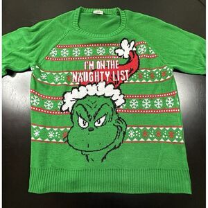 The Grinch Sweater Womens Large Green I'm on the Naughty List Christmas Pullover